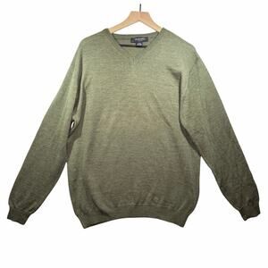 Murano Modern Performance V Neck Pullover Sweater Olive Men's Size L